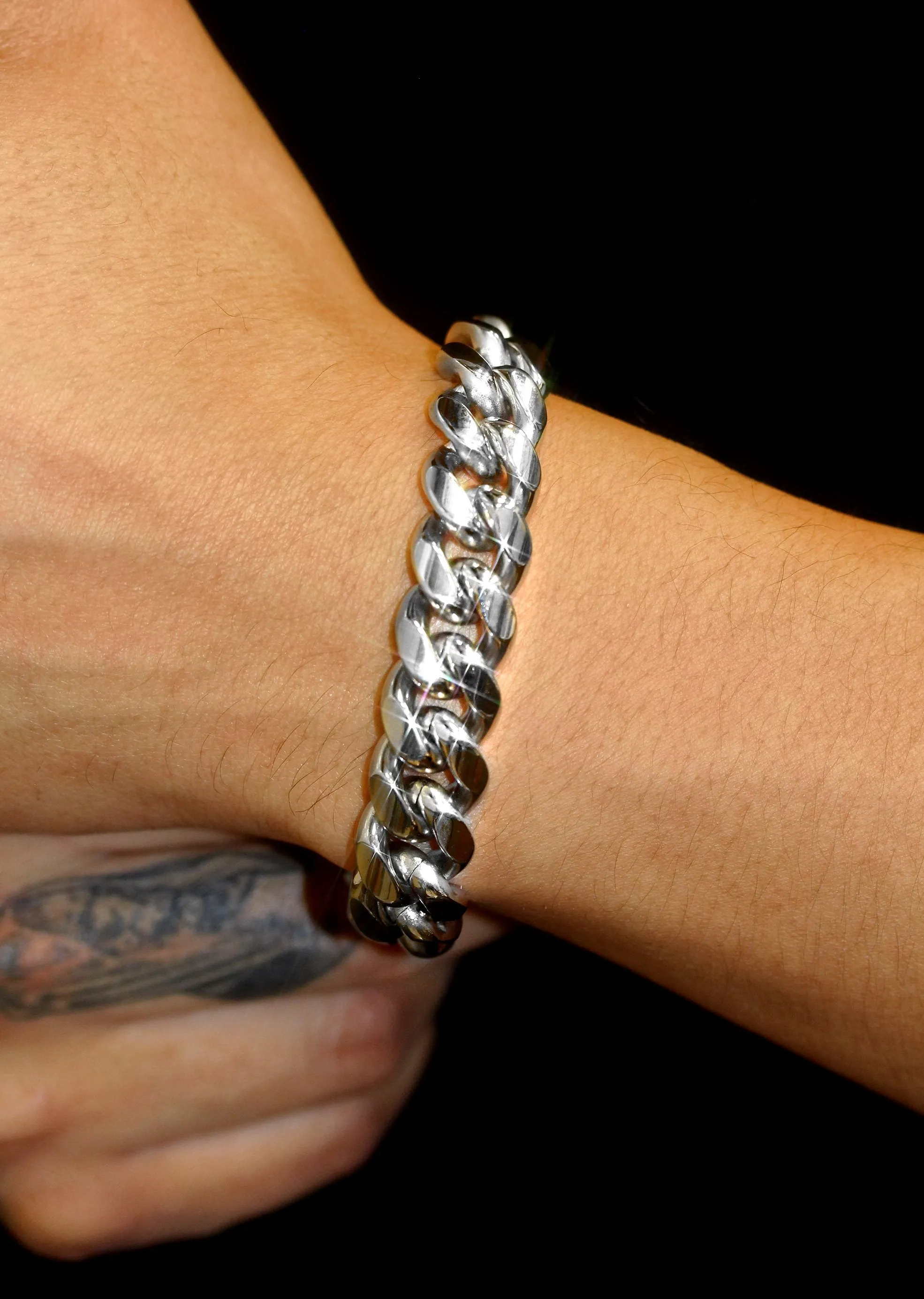 White Gold Plated Mens Solid Miami Cuban Link Bracelet