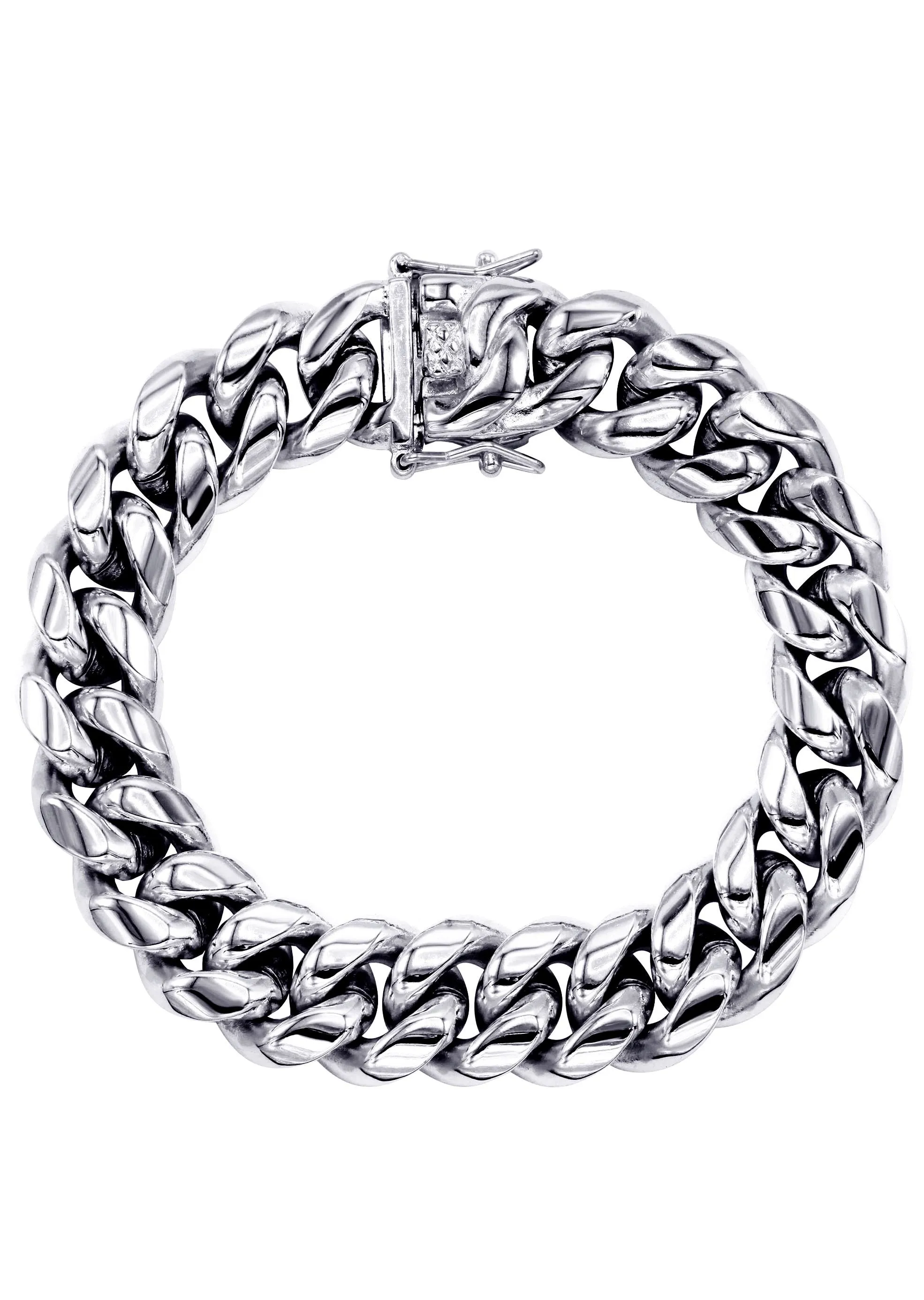 White Gold Plated Mens Solid Miami Cuban Link Bracelet