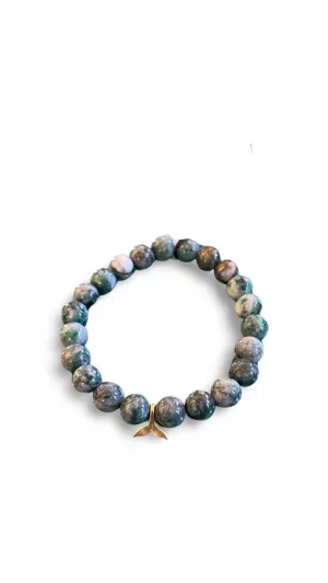 Wrist Mala - Green Jade w/ Small Pyrite Whale Tail