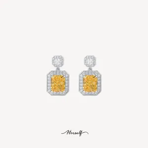 Yellow Diamond Square Perfume Bottle Drop Earrings