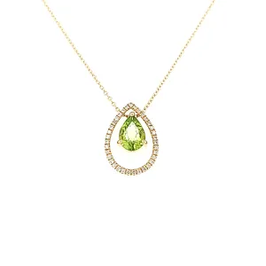 Yellow Gold Pear Shaped Peridot Necklace (I6825)